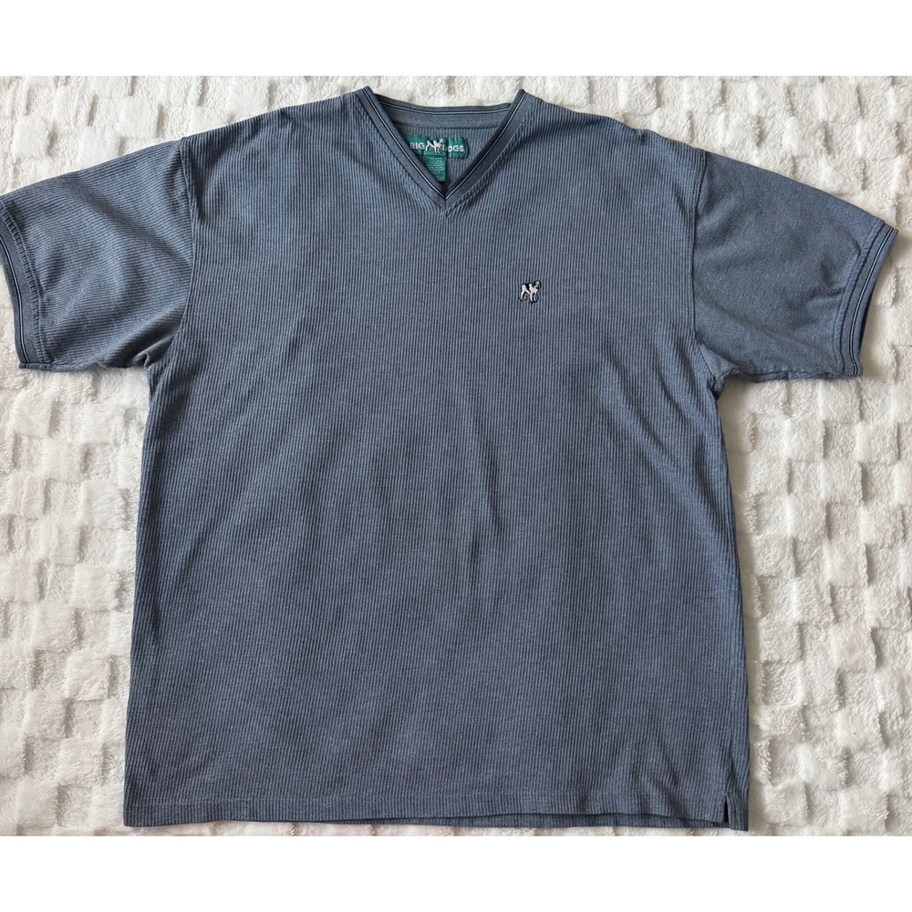 Big Dogs Mens V-Neck Ribbed Knit Shirt Blue Gray Embroidered Logo 1X/2X Relaxed - Picture 8 of 10